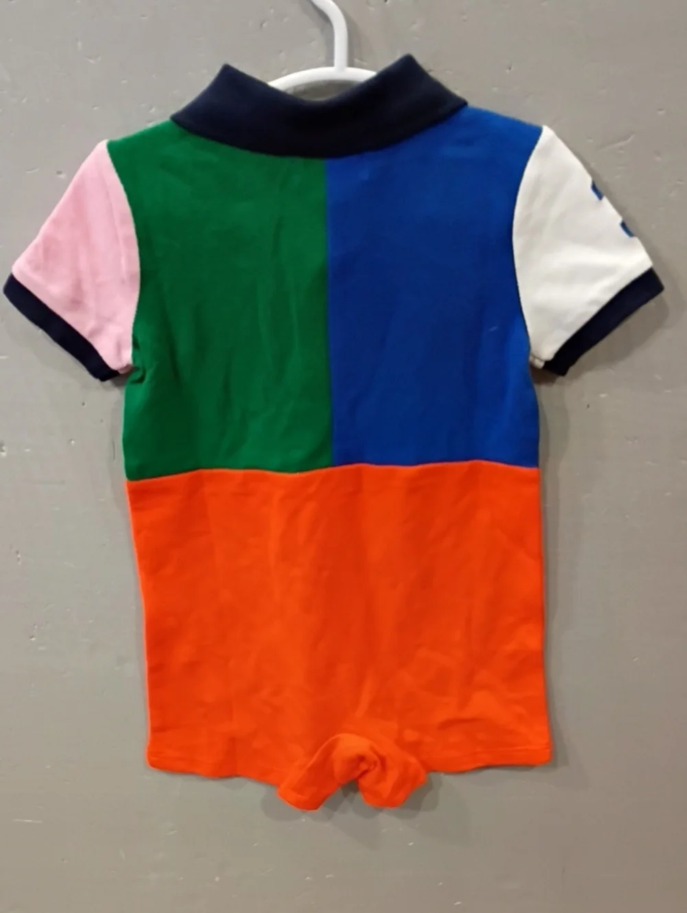 Ralph Lauren Colorblock Polo Romper - Blue, Green, Orange, Pink, White